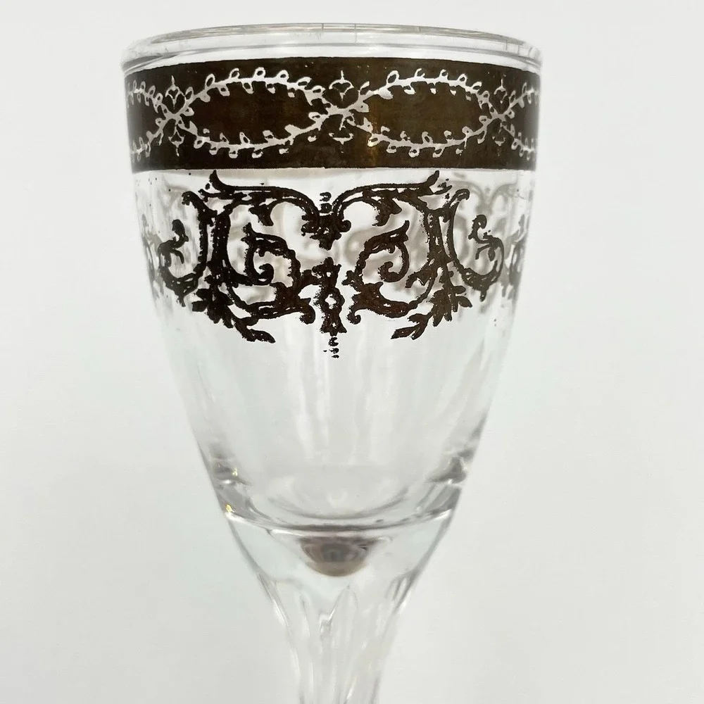 Vintage 1960s Italian Platinum Overlay Cordial Liquor Glasses Set of 3 Decorated